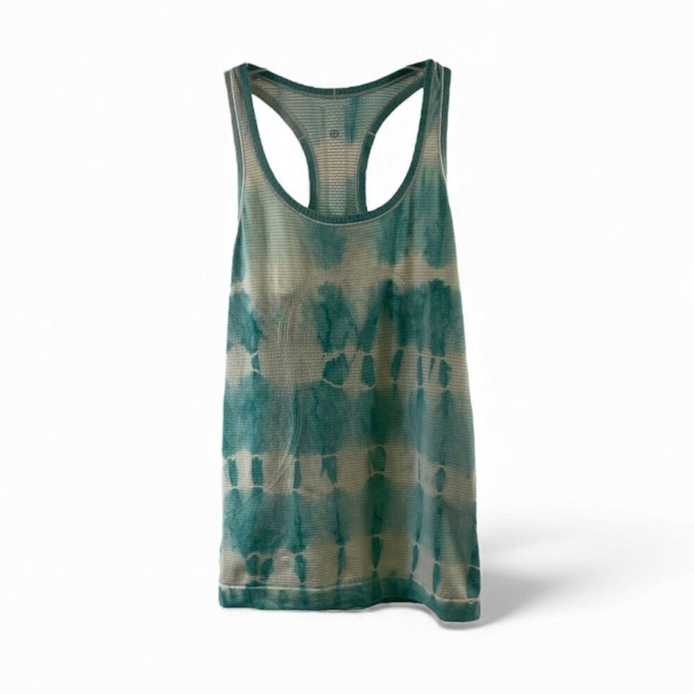 Lululemon White and Green Tie Dye Swiftly Tank Top Size 6